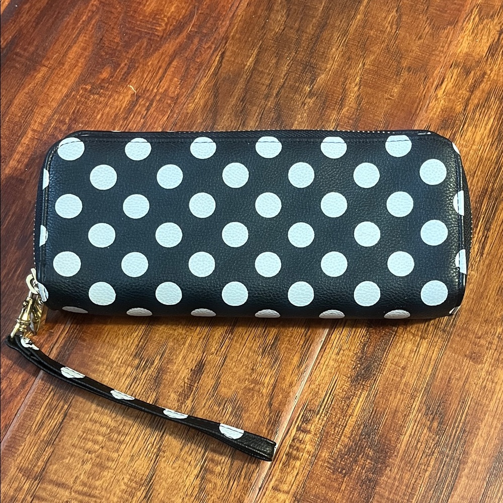 Black and White Polka Dot Wallet with Removable Strap